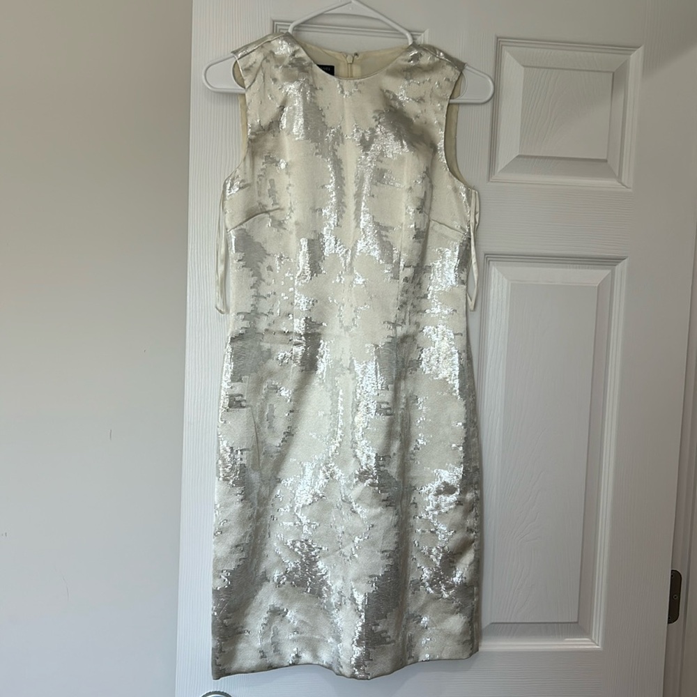 White and silver knee length cocktail dress